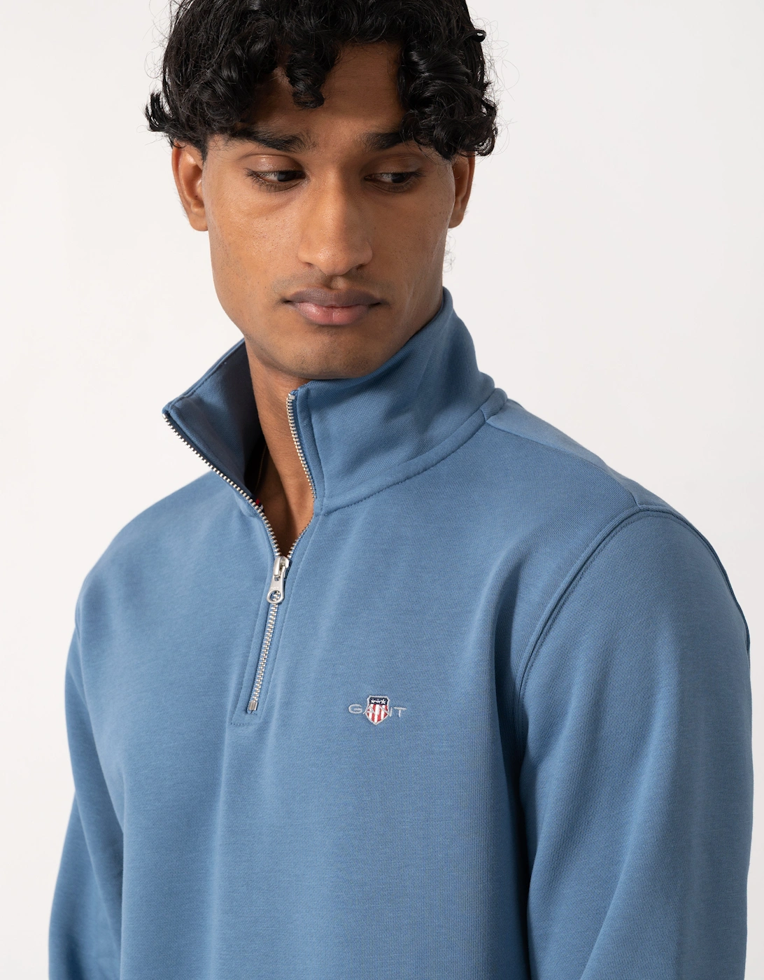 GANT Mens Regular Fit Shield Logo Half Zip Sweatshirt - 476 Blue Horizon