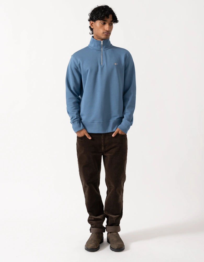 GANT Mens Regular Fit Shield Logo Half Zip Sweatshirt - 476 Blue Horizon