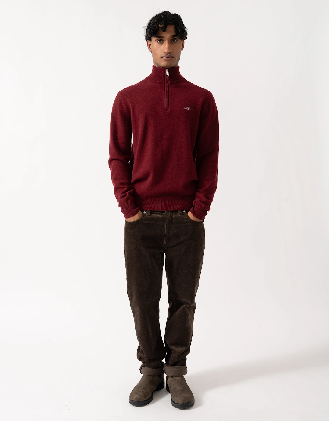 GANT Mens Superfine Lambswool Half Zip Sweater - 604 Plumped Red