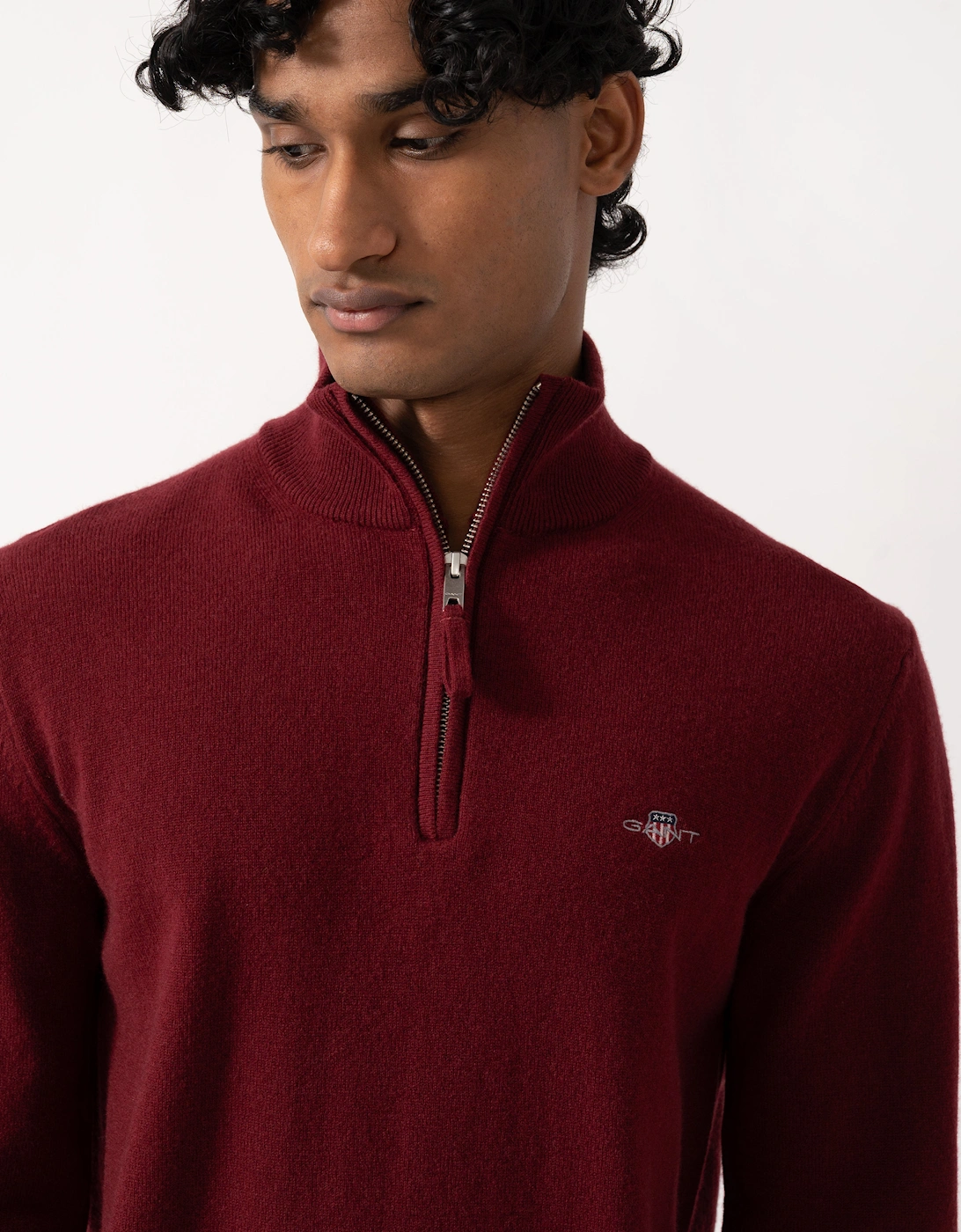 GANT Mens Superfine Lambswool Half Zip Sweater - 604 Plumped Red