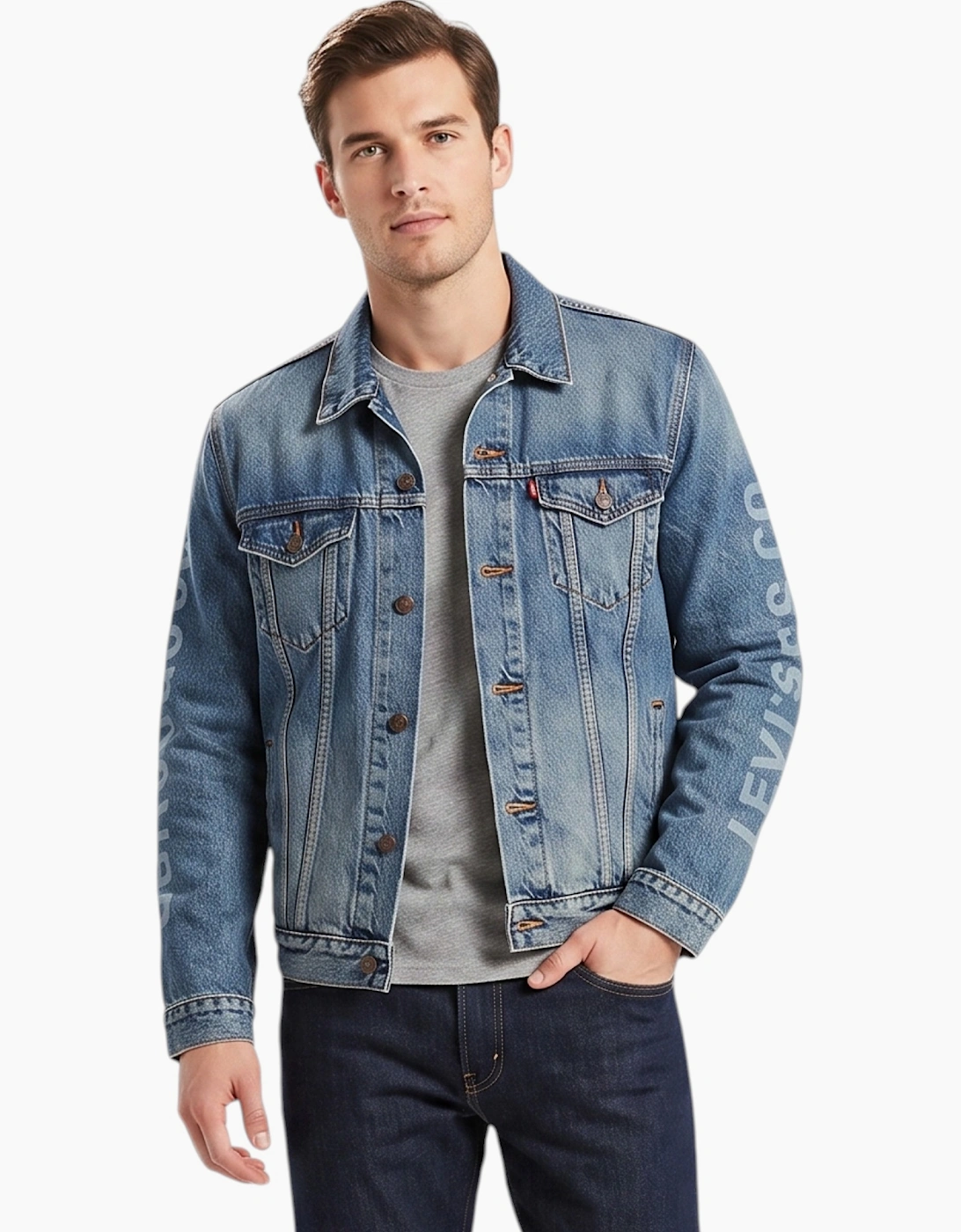 LEVIS Mens Denim Jacket Faded Blue Vintage Top