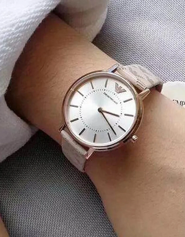 Emporio Armani AR11008 Classic White Branded Leather Ladies Watch