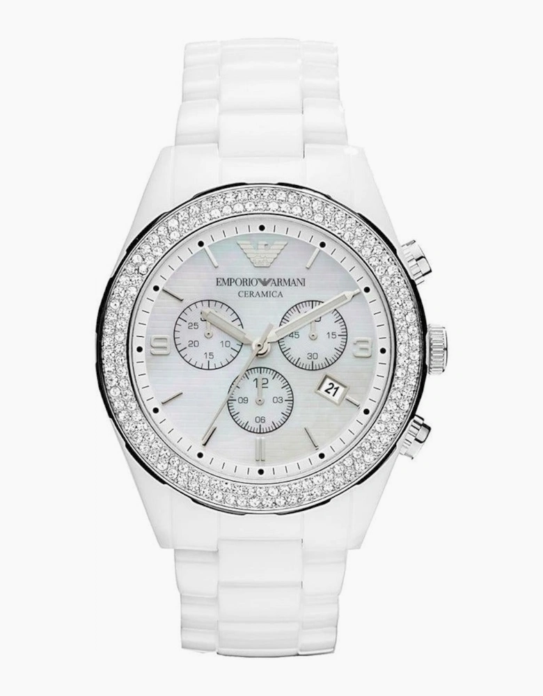 Emporio Armani AR1456 White Crystal Ceramic Ladies Watch