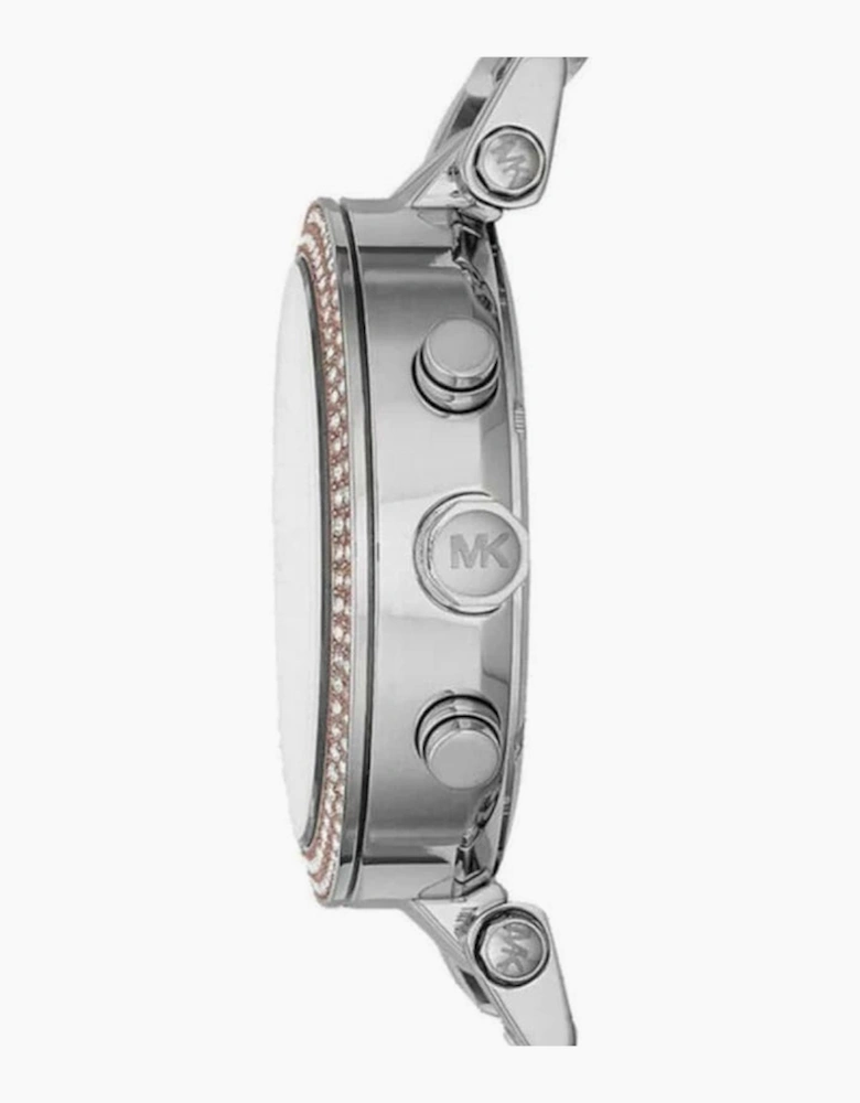 Michael Kors Designer Ladies Parker Silver & Rose Gold Chronograph Watch MK5820