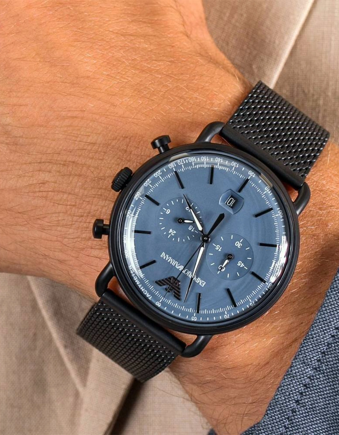 Emporio Armani  AR11201 Aviator Blue Dial Black Mesh Men's Watch