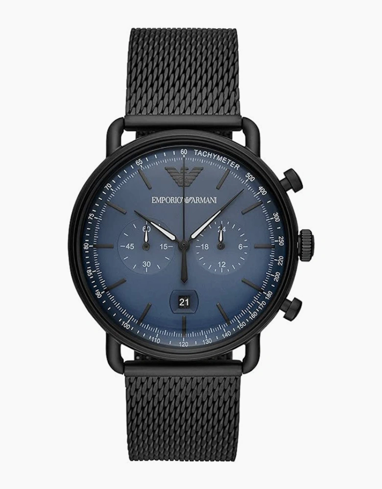 Emporio Armani  AR11201 Aviator Blue Dial Black Mesh Men's Watch