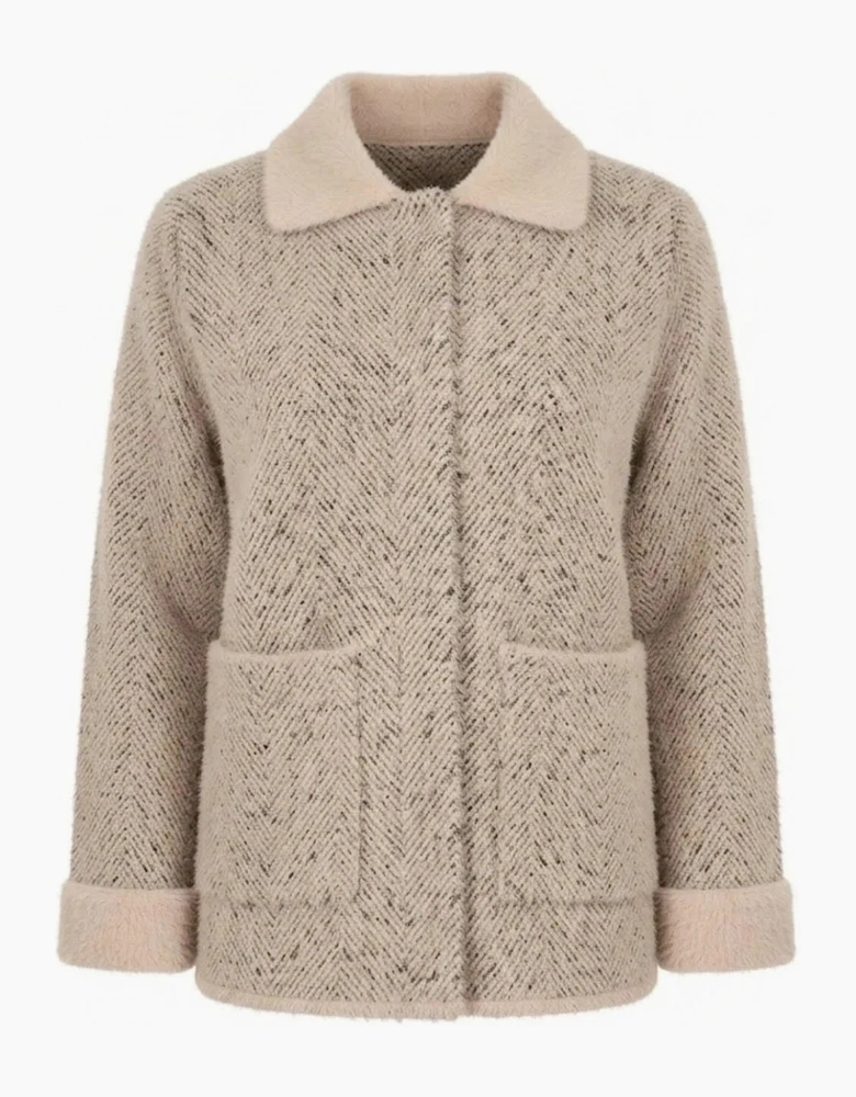 Beige Herringbone Knitted Jacket