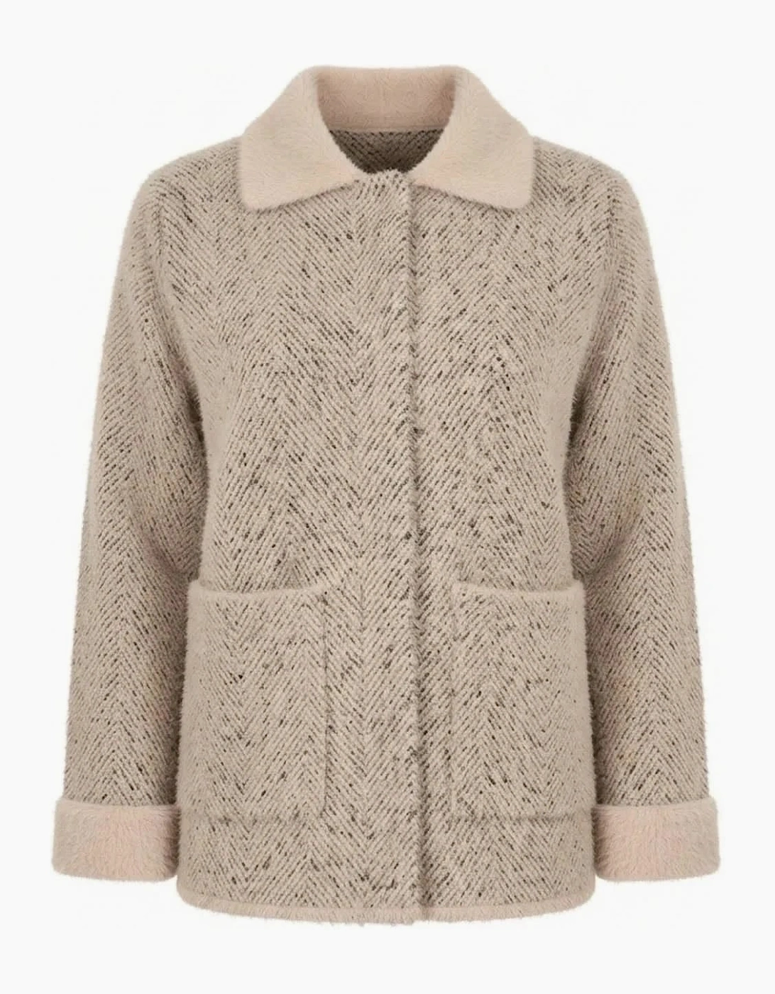 Beige Herringbone Knitted Jacket