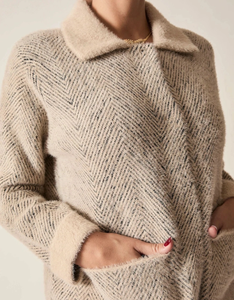 Beige Herringbone Knitted Jacket