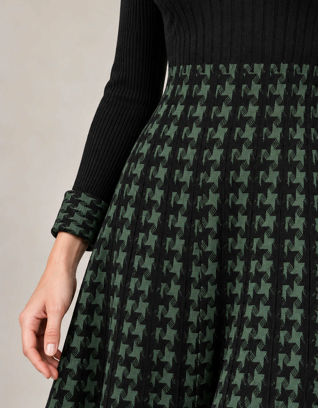 Black & Green Houndstooth Knitted Dress