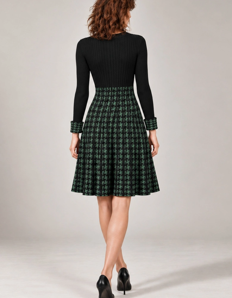 Black & Green Houndstooth Knitted Dress