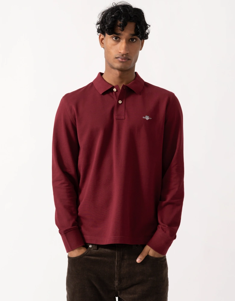 GANT Mens Regular Fit Long Sleeve Shield Logo Pique Rugger - 676 Deep Grape Wine