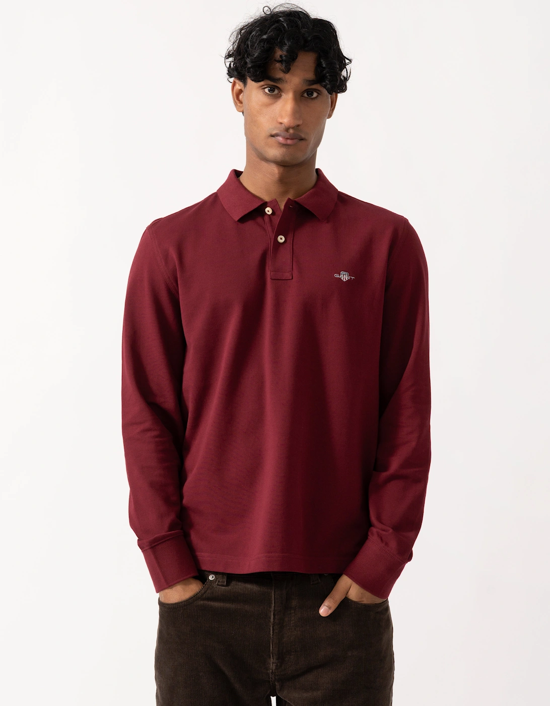 GANT Mens Regular Fit Long Sleeve Shield Logo Pique Rugger - 676 Deep Grape Wine