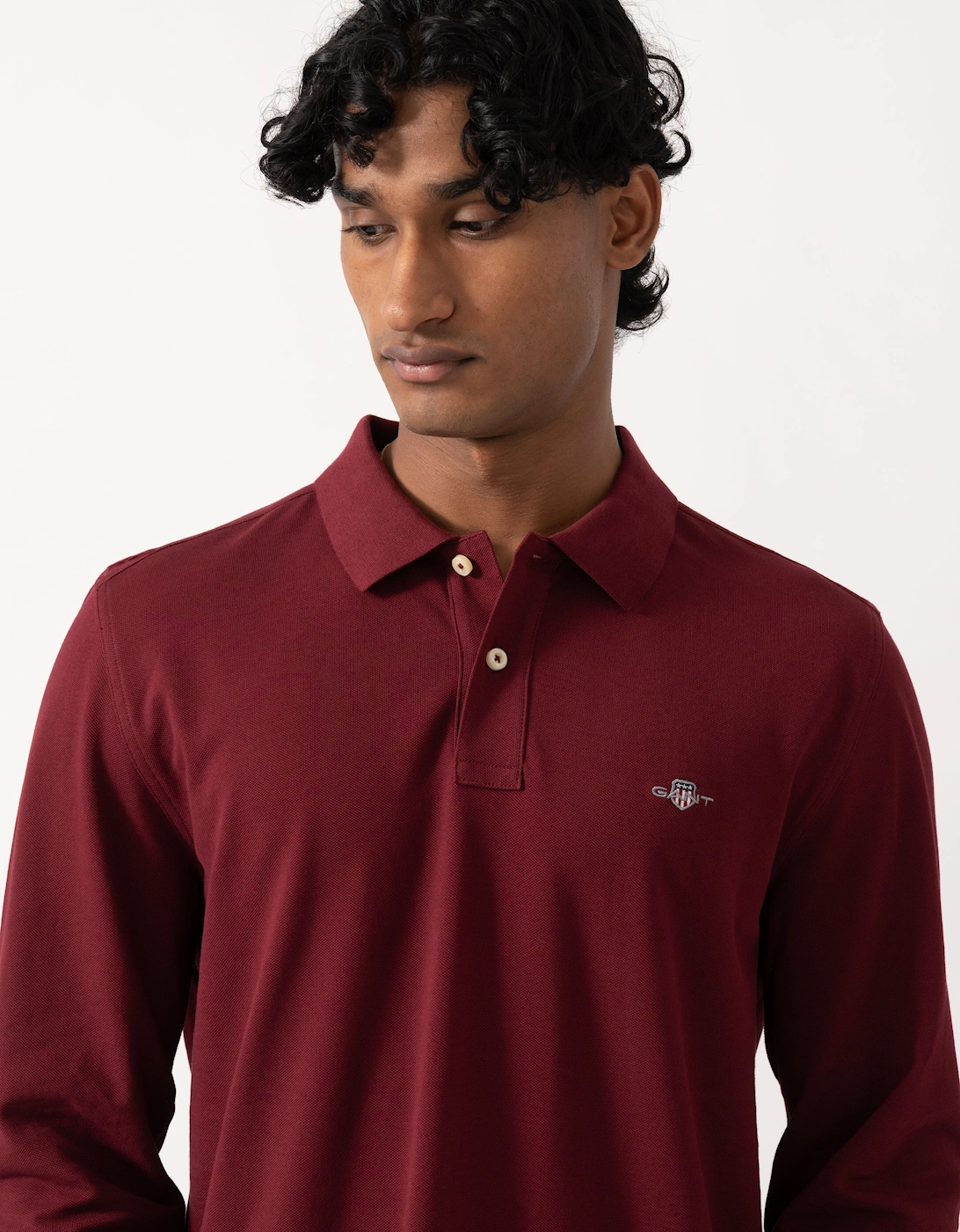 GANT Mens Regular Fit Long Sleeve Shield Logo Pique Rugger - 676 Deep Grape Wine