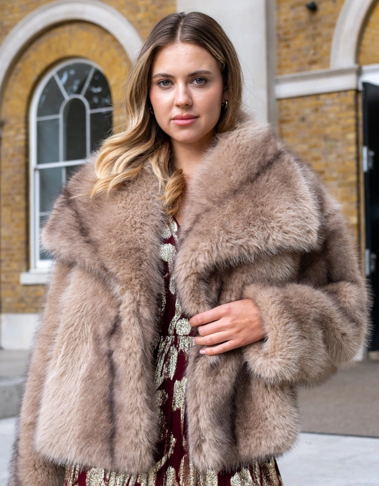 Camel Ombre Lapel Faux Fur Jacket