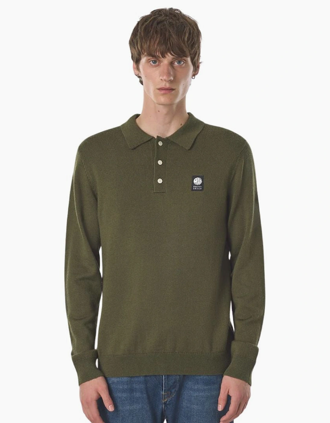 Pretty Green Merino Blend Khaki Polo