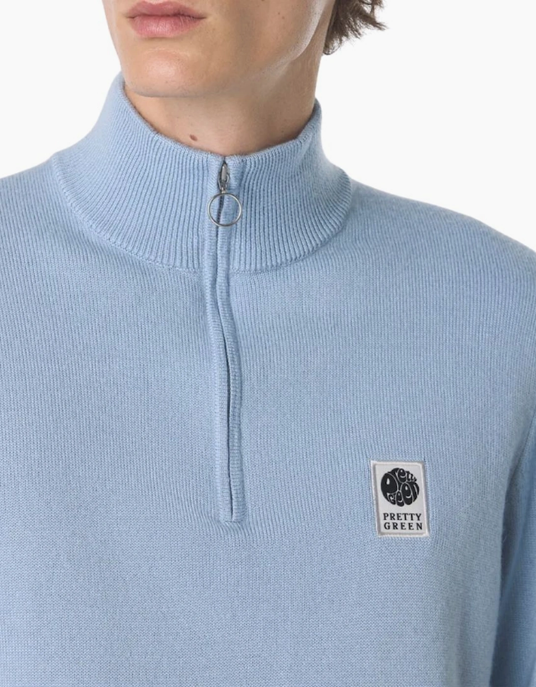 Pretty Green Merino Blend Sky Blue Quarter Zip