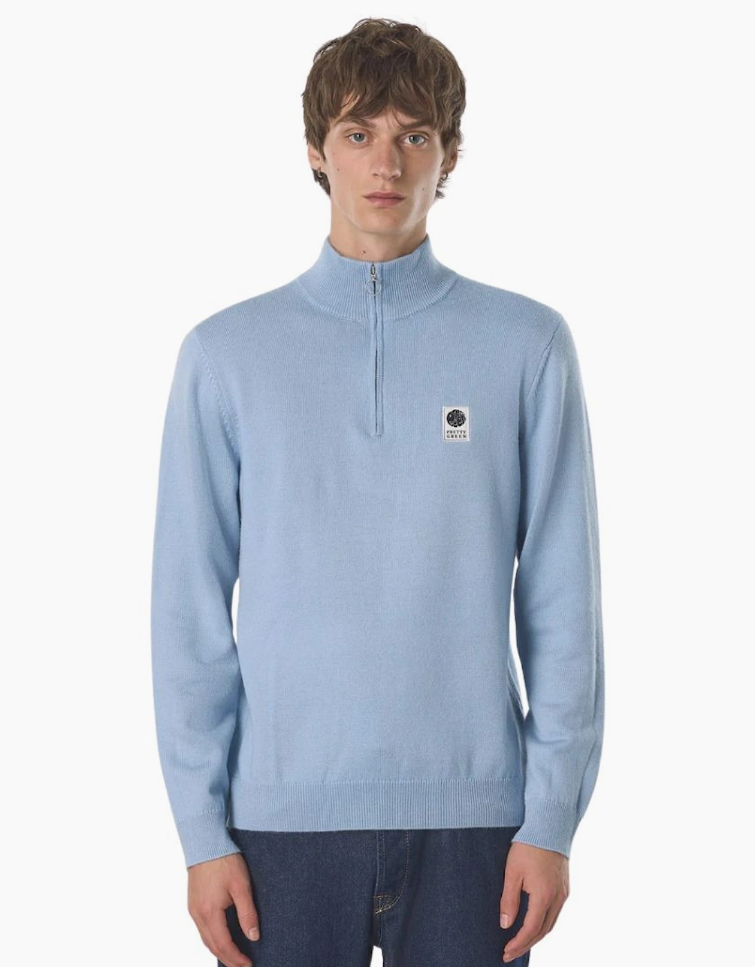 Pretty Green Merino Blend Sky Blue Quarter Zip