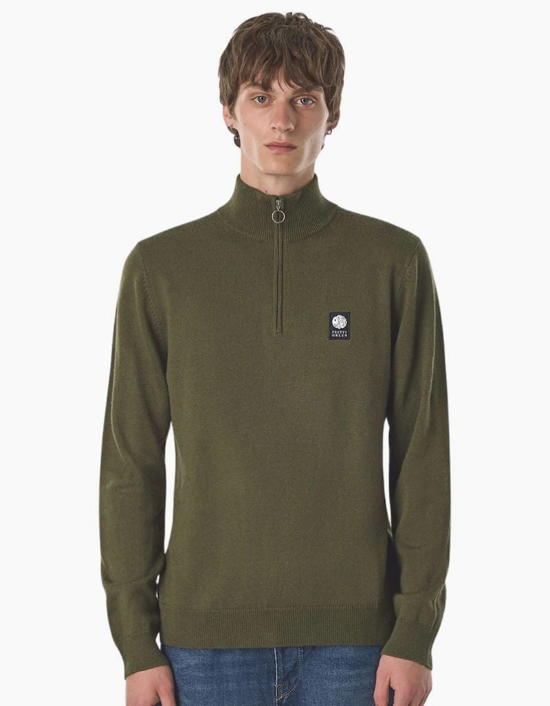 Pretty Green Merino Blend Khaki Quarter Zip