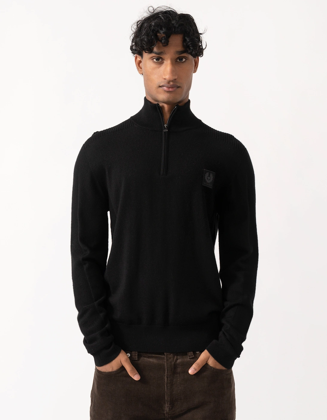Belstaff Mens Colden Merino Quarter Zip Jumper - Black