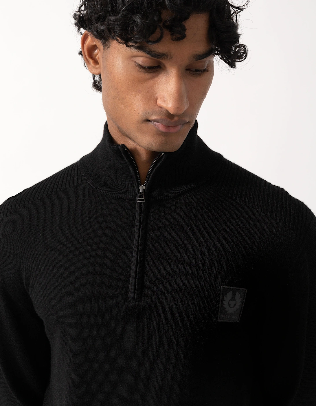 Belstaff Mens Colden Merino Quarter Zip Jumper - Black