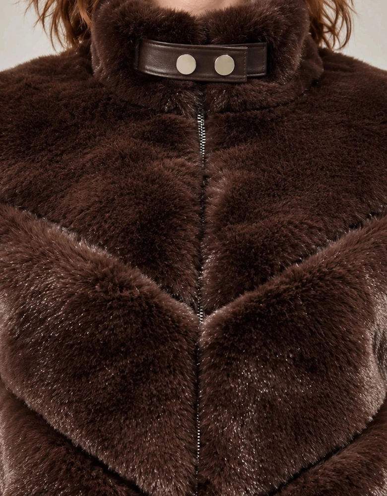 Chocolate Brown Chevron Faux-Fur Jacket