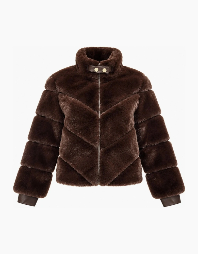 Chocolate Brown Chevron Faux-Fur Jacket