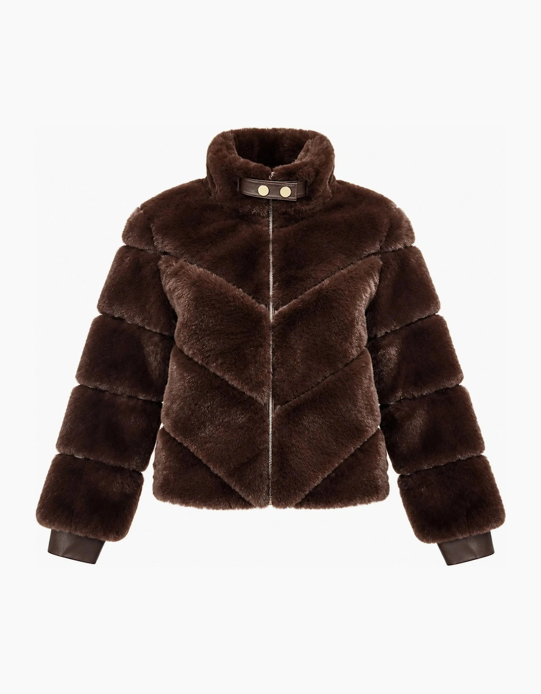 Chocolate Brown Chevron Faux-Fur Jacket