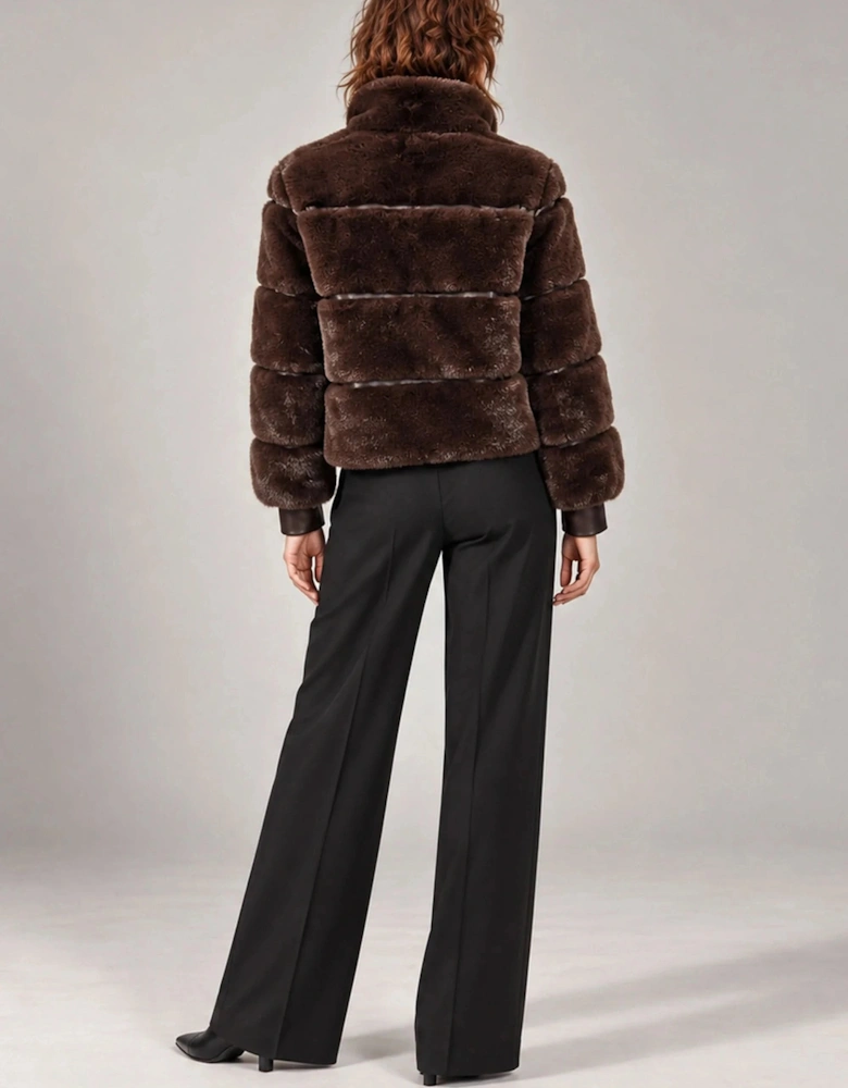 Chocolate Brown Chevron Faux-Fur Jacket