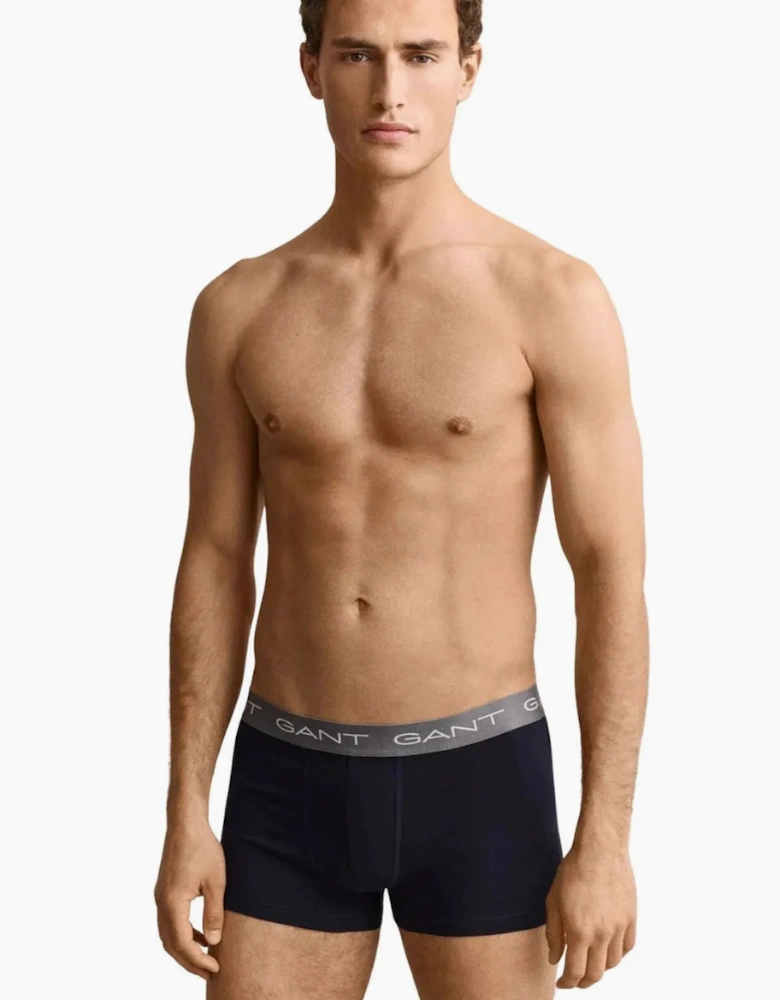 3-Pack Classic Logo Boxer Trunks, Navy w/ burgundy/green/taupe