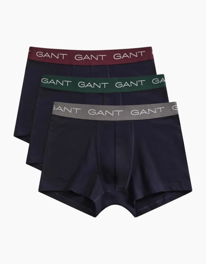 3-Pack Classic Logo Boxer Trunks, Navy w/ burgundy/green/taupe