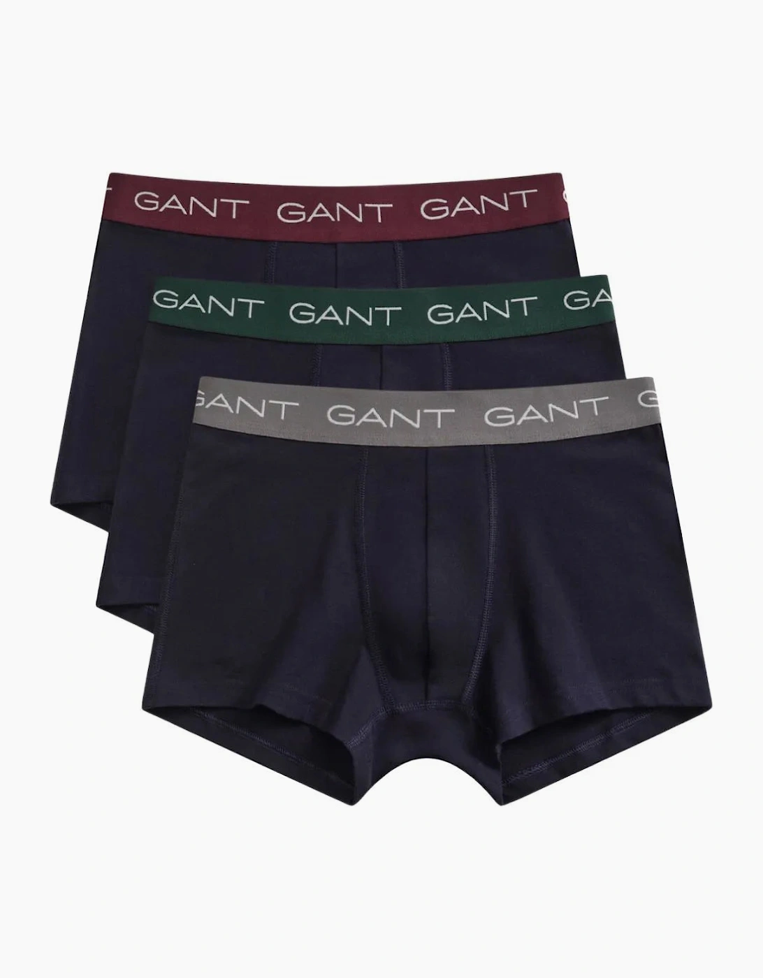 3-Pack Classic Logo Boxer Trunks, Navy w/ burgundy/green/taupe