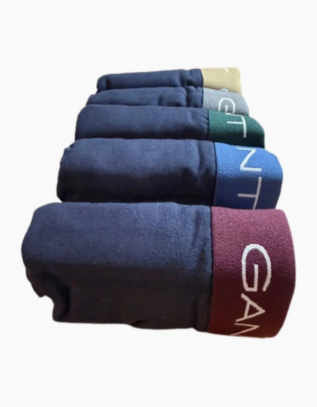 5-Pack Classic Logo Boxer Trunks, Navy w/ burgundy/green/blue/taupe/grey