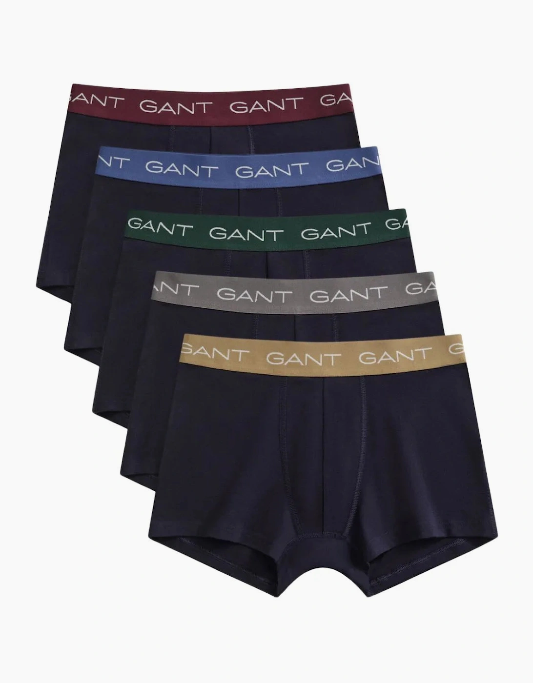5-Pack Classic Logo Boxer Trunks, Navy w/ burgundy/green/blue/taupe/grey