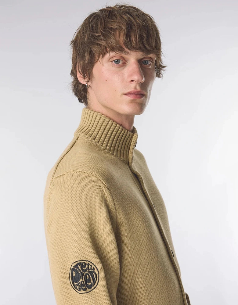 Pretty Green Funnel Neck Knitted Jacket CAMEL