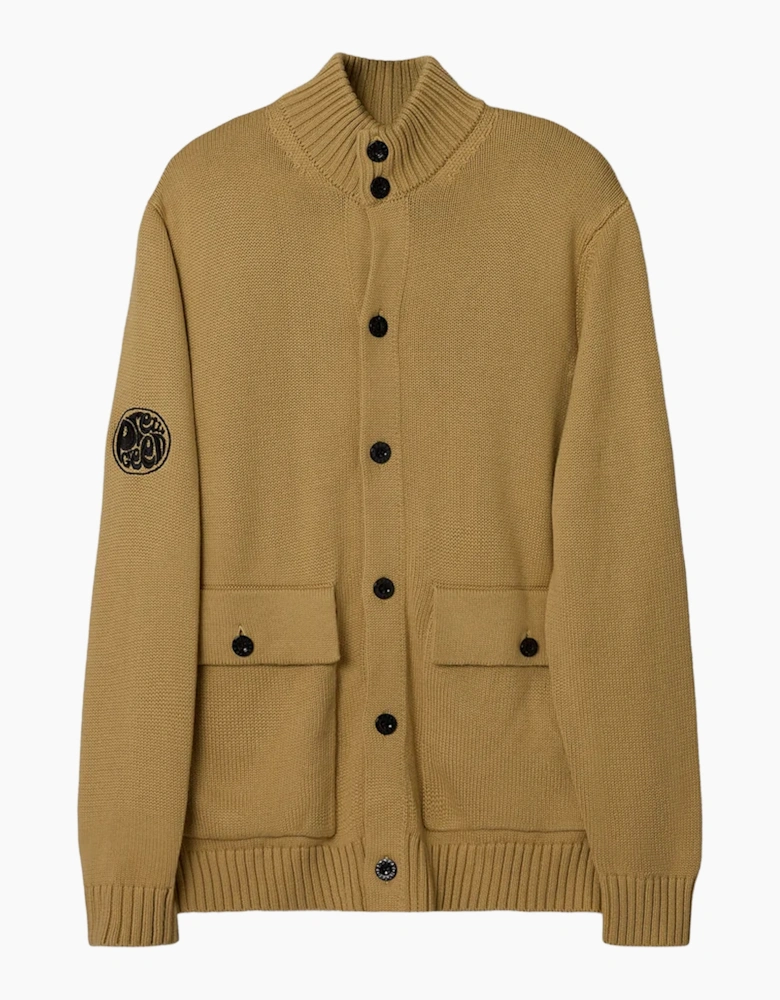 Pretty Green Funnel Neck Knitted Jacket CAMEL