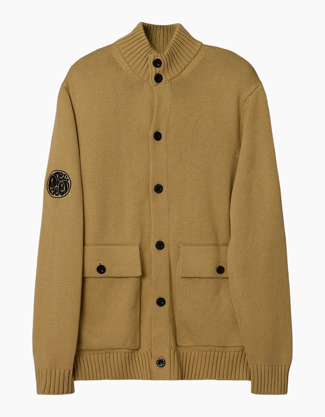 Pretty Green Funnel Neck Knitted Jacket CAMEL