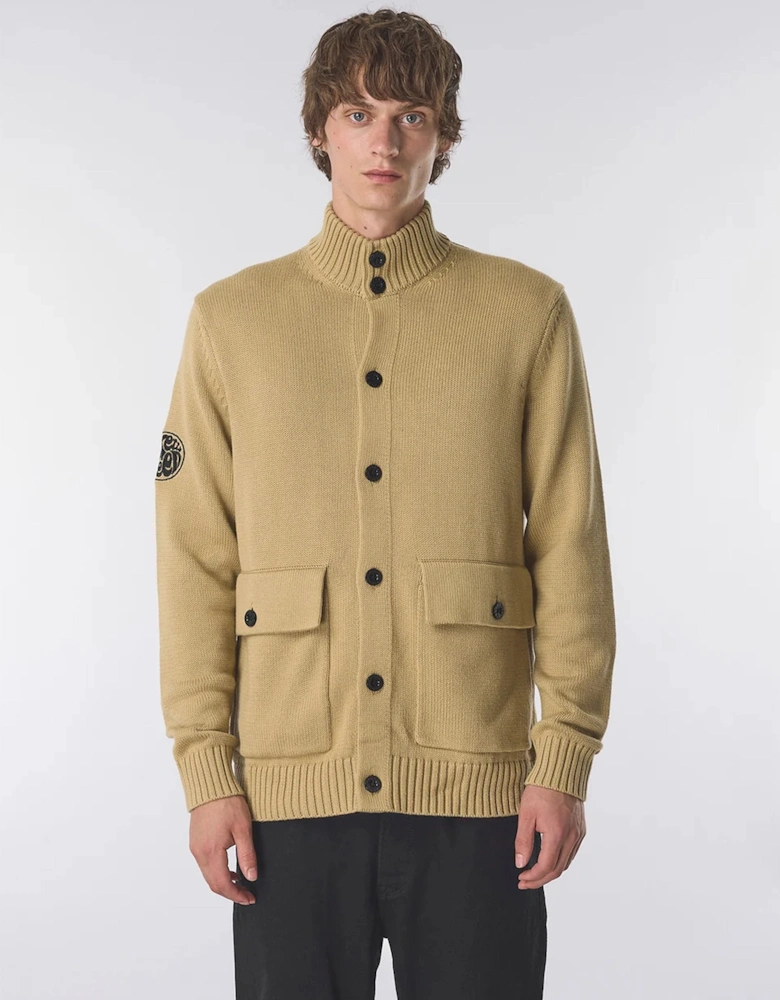 Pretty Green Funnel Neck Knitted Jacket CAMEL