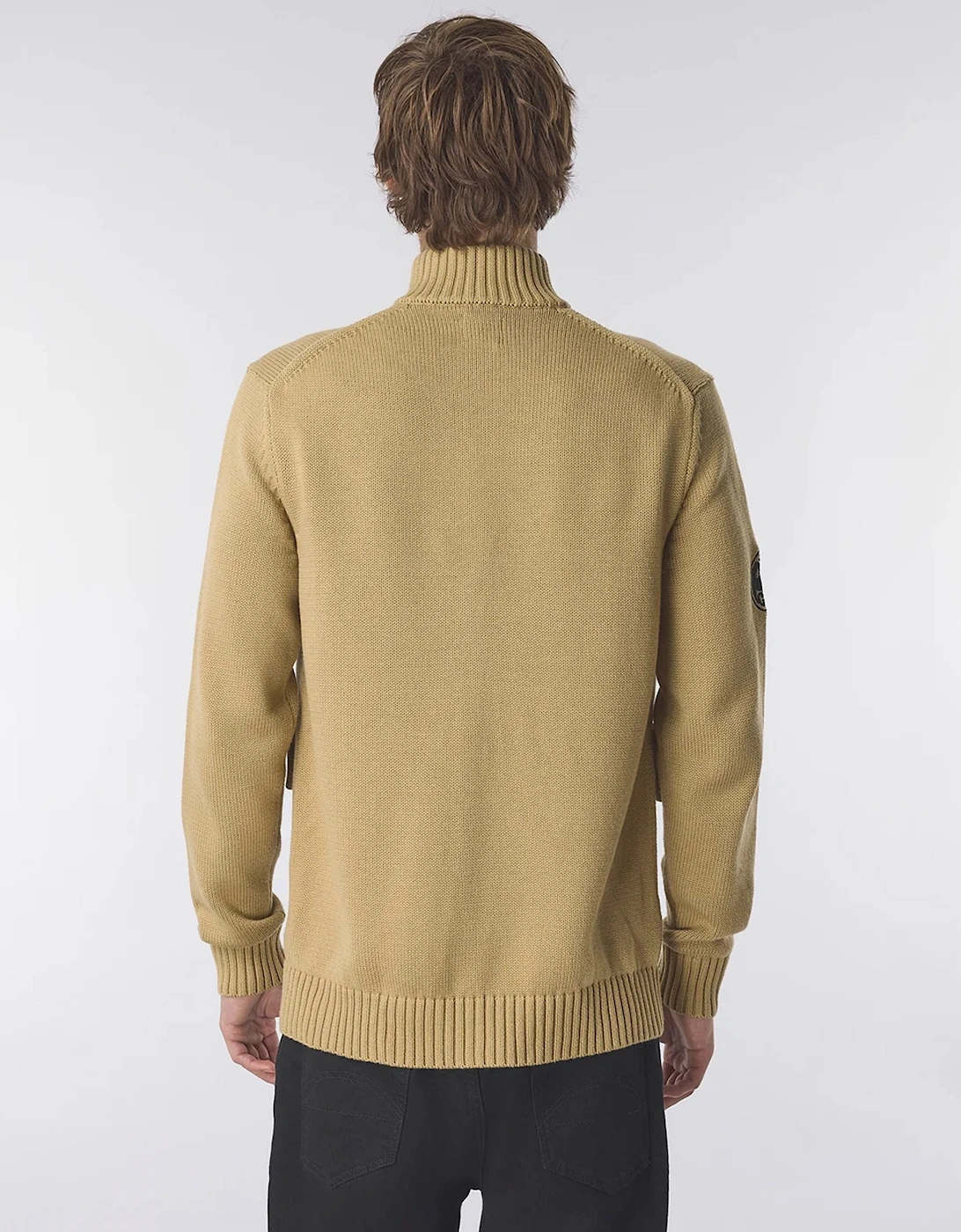 Pretty Green Funnel Neck Knitted Jacket CAMEL