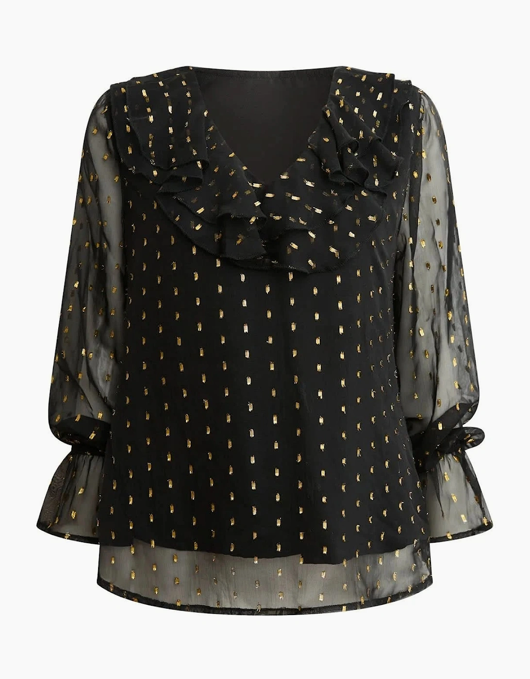 Black & Gold Metallic Ruffle Blouse