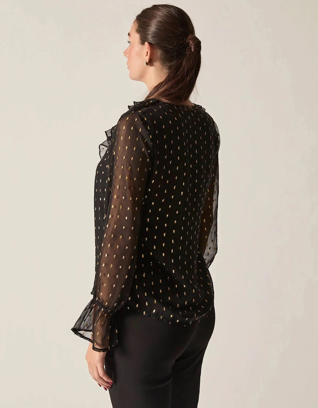 Black & Gold Metallic Ruffle Blouse