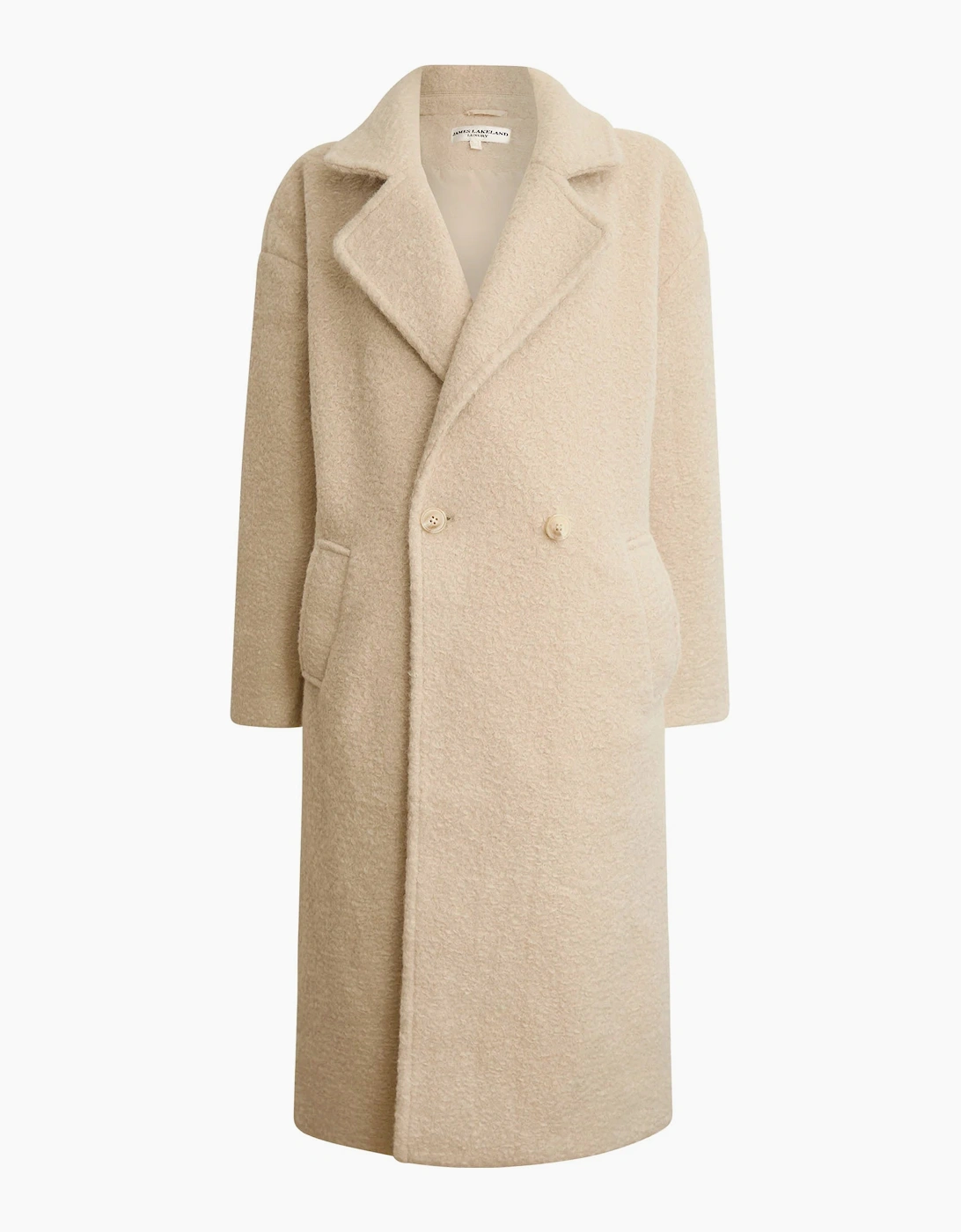 Cream Textured Double-Breasted Long Coat
