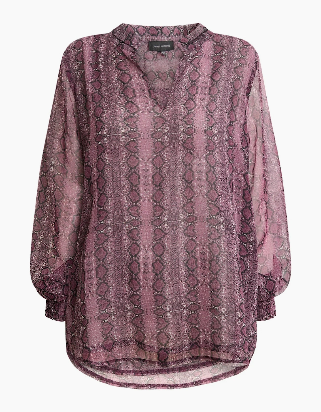 Purple Snake Print Sheer-Sleeve Blouse