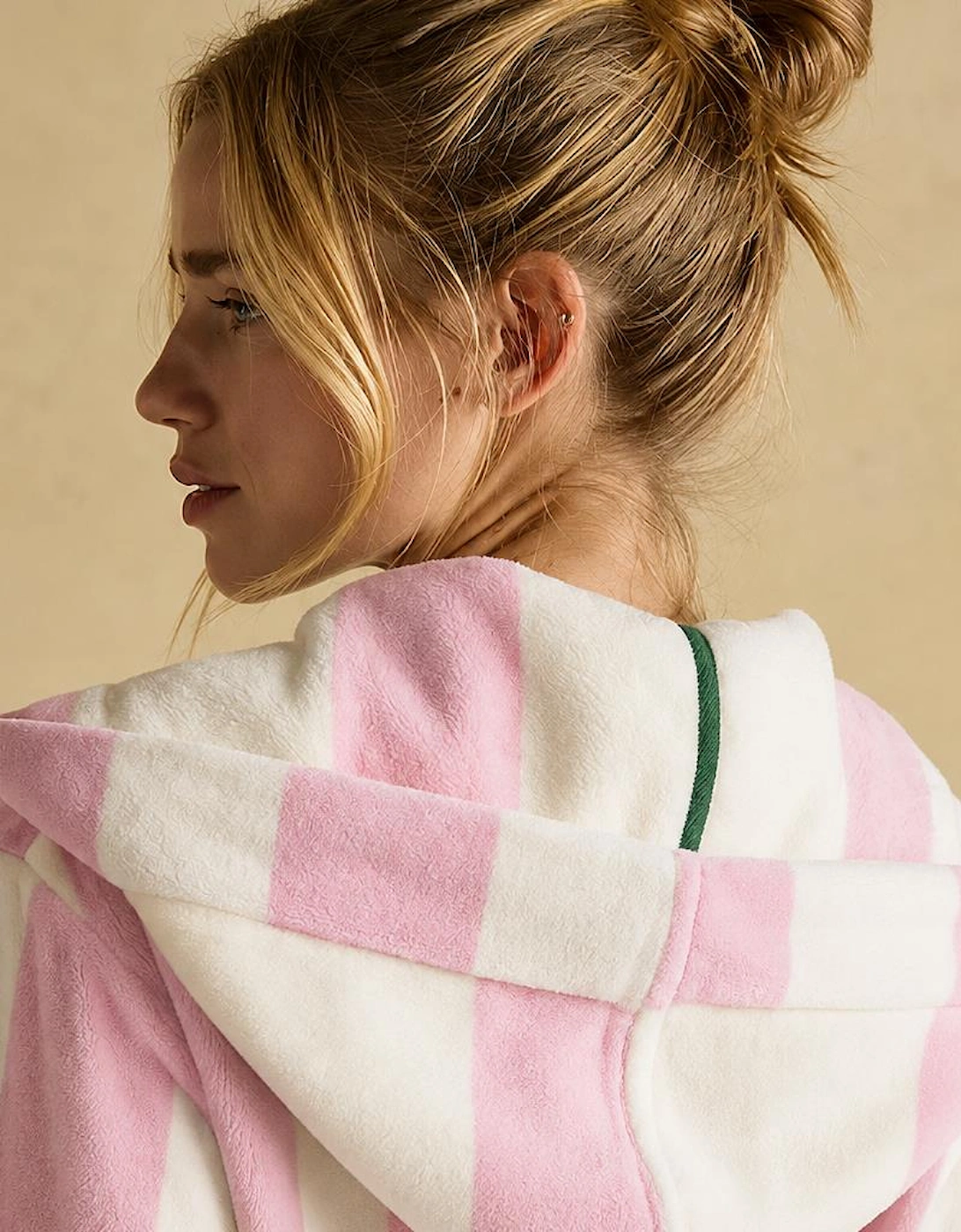 Joules G49621 LUNA Womens Bathrobe Pink/Cream Stripe