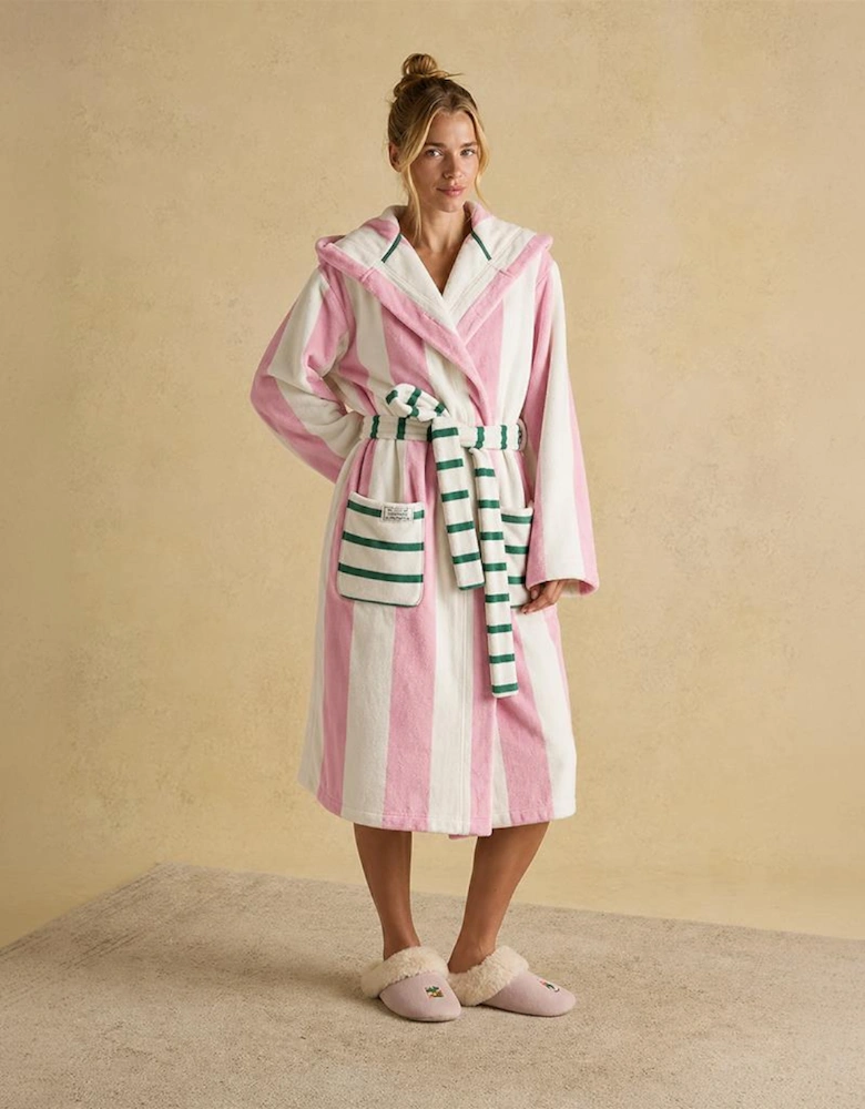 Joules G49621 LUNA Womens Bathrobe Pink/Cream Stripe