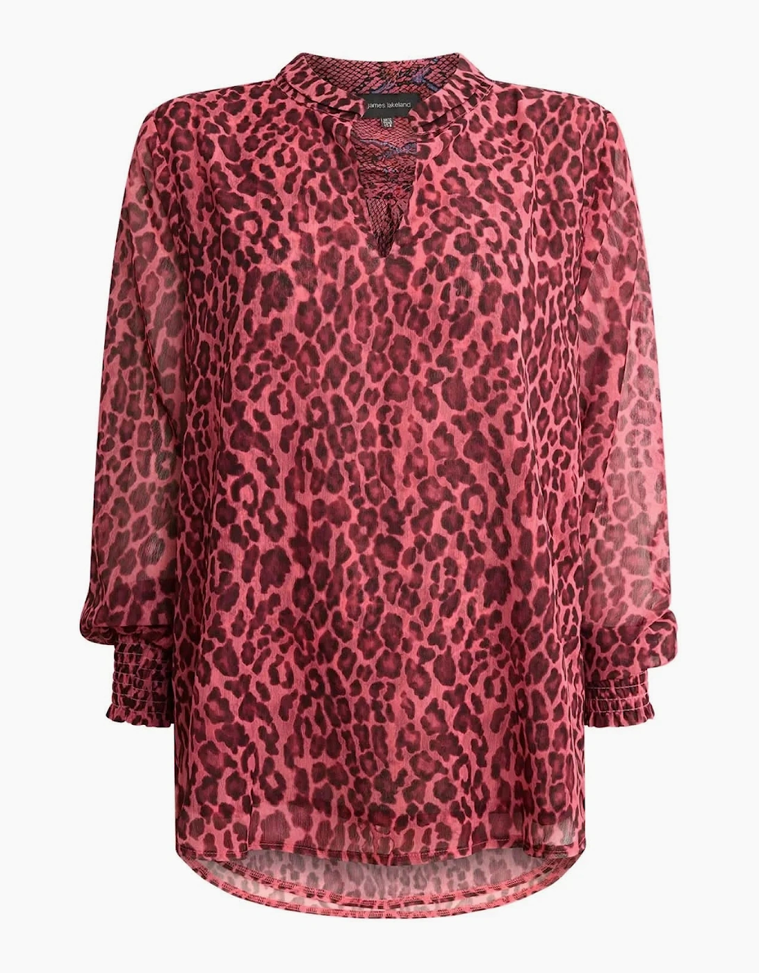 Raspberry Leopard-Print Sheer-Sleeve Blouse