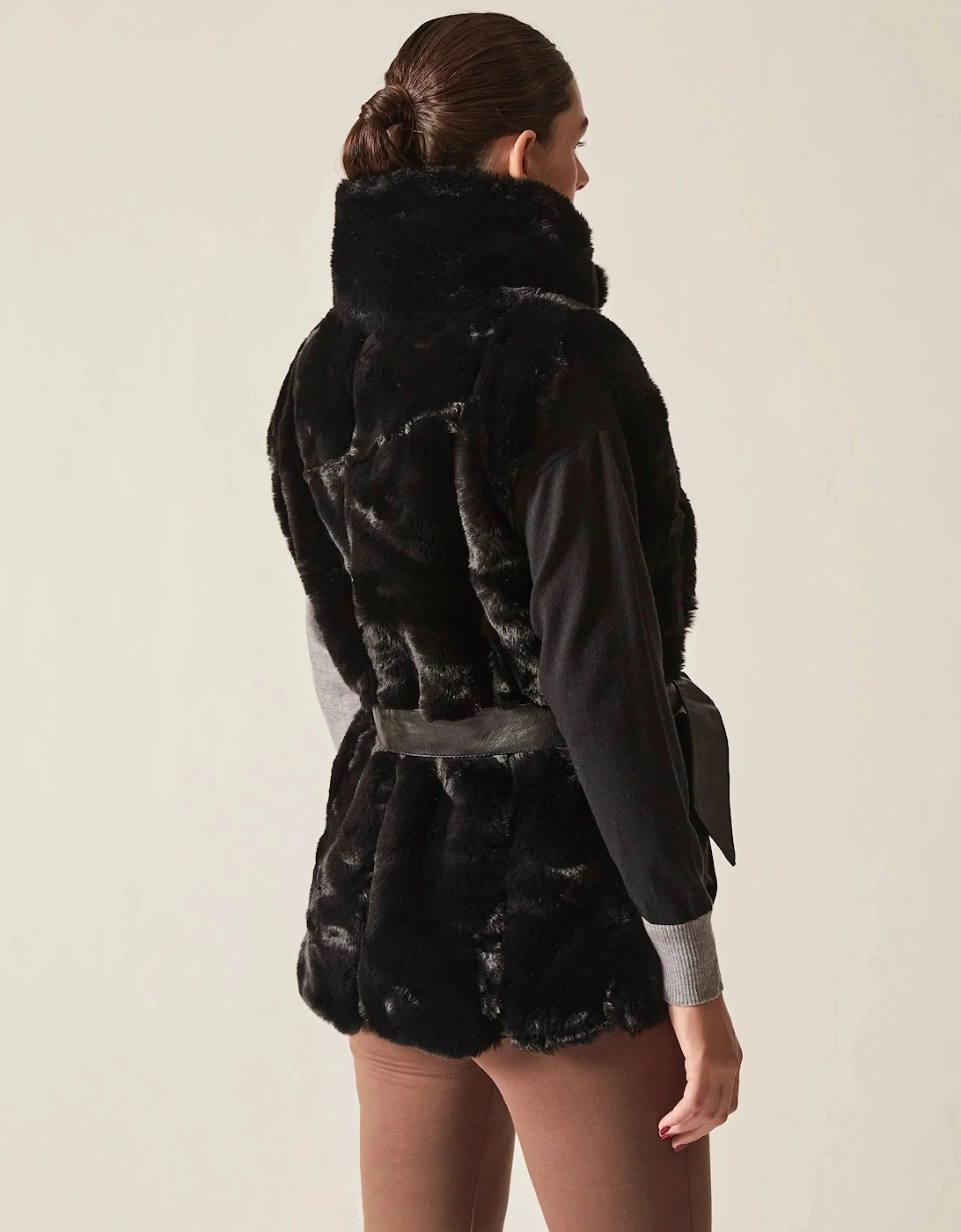Black Faux-Fur Belted Gilet