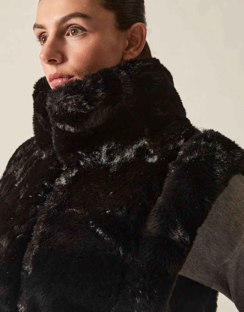 Black Faux-Fur Belted Gilet