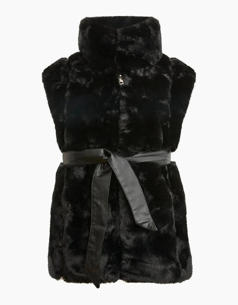 Black Faux-Fur Belted Gilet
