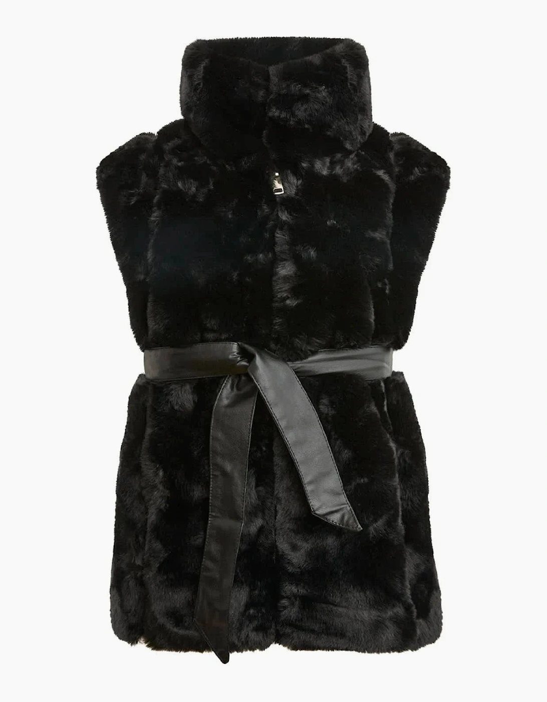 Black Faux-Fur Belted Gilet